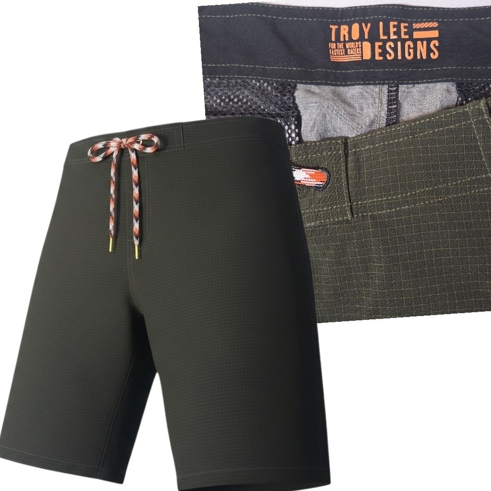 Troy Lee Designs Shorts Mens 34 Green Wheels Collection MTB Grid Pattern Stretch